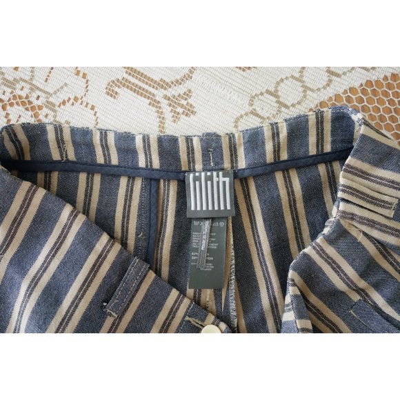 Lilith Blue Gray Beige Stripe Linen Cotton Crop Pants size 36 Extra Small - Picture 9 of 9